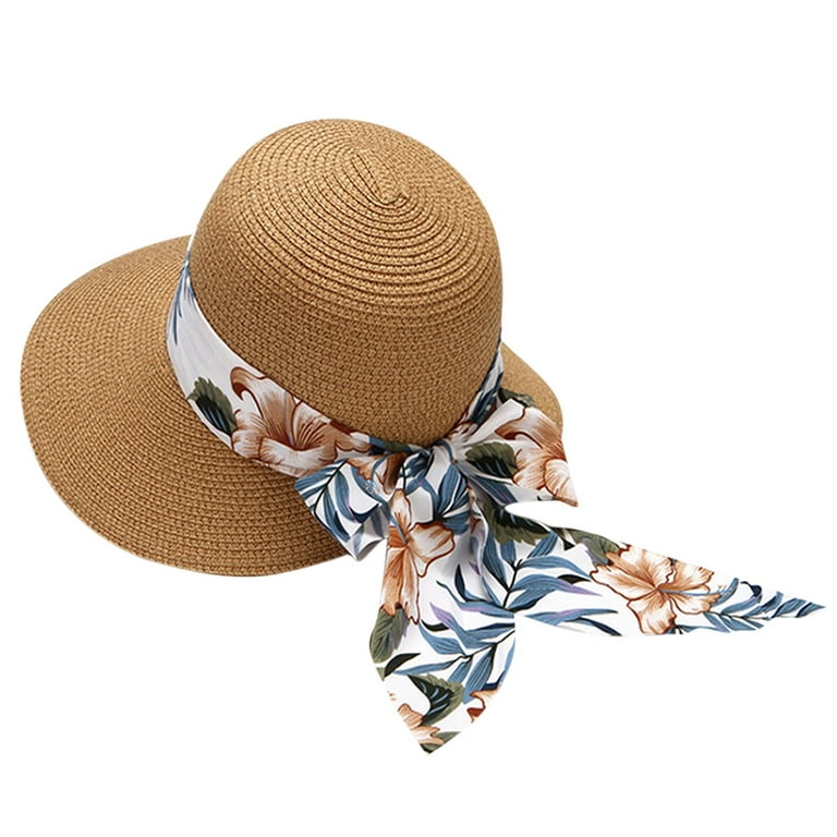 Skpblutn Girls Weave Sunshade Hat Silk Scarf Fashion Beach Sunblock Folding  