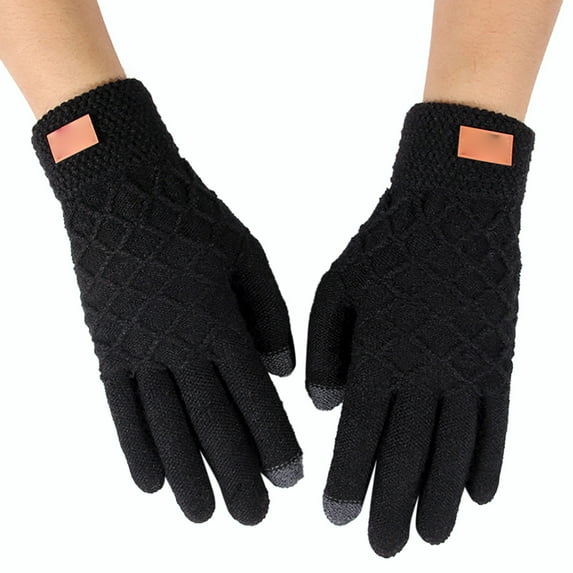 Skpblutn Glove Autumn And Knit And Fleece Thickened Riding Winter Warm Gloves Black One Size