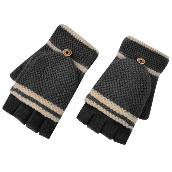 Skpblutn Glove Flip For Men And Adult Style Reverse Cover Student Wool Korean Style Winter Knitted Warm Gloves Grey One Size