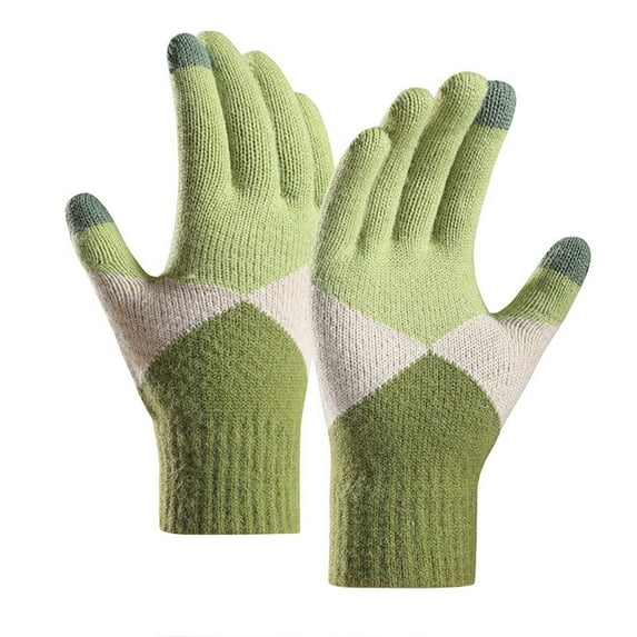 Skpblutn Glove Keep Touching Screen Knit Elastic Cuff Soft Full Finger Mitten Winter Warm Gloves Green One Size