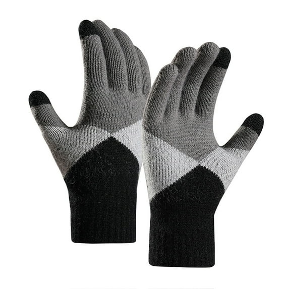 Skpblutn Glove Keep Touching Screen Knit Elastic Cuff Soft Full Finger Mitten Winter Warm Gloves Grey One Size