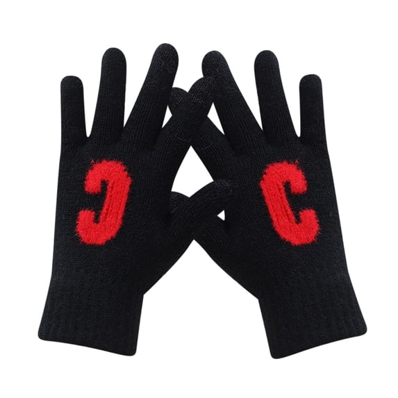 Skpblutn Glove for Men Can Enable Screen Stretch Mittens Keep Ing Letter Printing Golves Students Outdoor Riding Hiking Mittens Winter Knitted Warm Gloves Black One Size