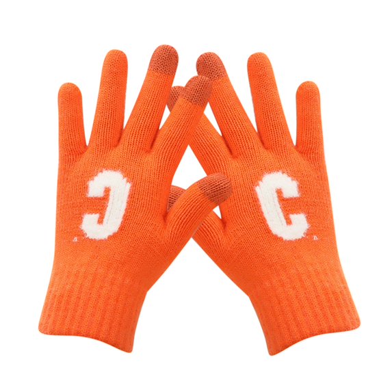 Skpblutn Glove for Men Can Enable Screen Stretch Mittens Keep Ing Letter Printing Golves Students Outdoor Riding Hiking Mittens Winter Knitted Warm Gloves Orange One Size
