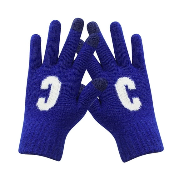 Skpblutn Glove for Men Can Enable Screen Stretch Mittens Keep Ing Letter Printing Golves Students Outdoor Riding Hiking Mittens Winter Knitted Warm Gloves Blue One Size