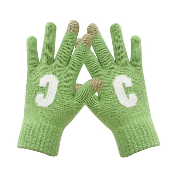 Skpblutn Glove for Men Can Enable Screen Stretch Mittens Keep Ing Letter Printing Golves Students Outdoor Riding Hiking Mittens Winter Knitted Warm Gloves Green One Size