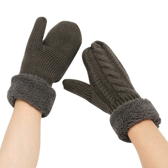 Skpblutn Glove Plush Twist Windproof Thickened Fingered Plus Fleece Knitted Warm Gloves Dark Gray One Size