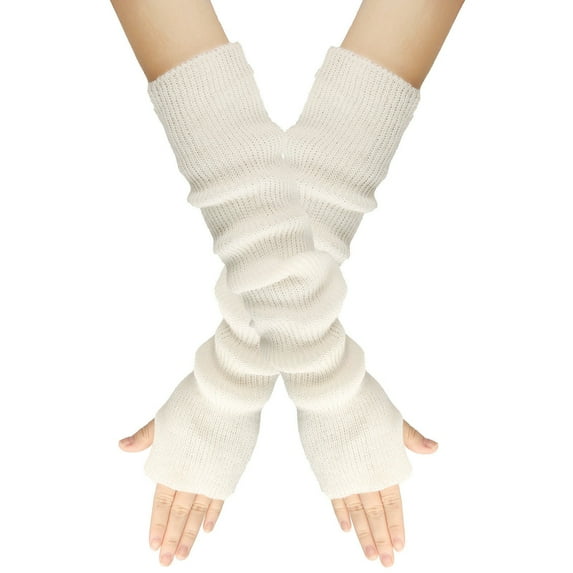 Skpblutn Glove Solid Color Fingerless With Thumb Hole Unisex Knitted Warm Gloves White One Size