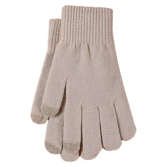 Skpblutn Glove Solid Color Wool Thickened Brushed Five Finger Finger Cycling Winter Knitted Warm Gloves Khaki One Size