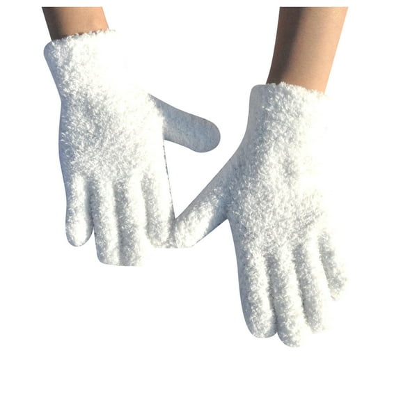 Skpblutn Glove Thick And Cold Solid Color Velvet Men'S And Women'S Knitted Warm Gloves White One Size