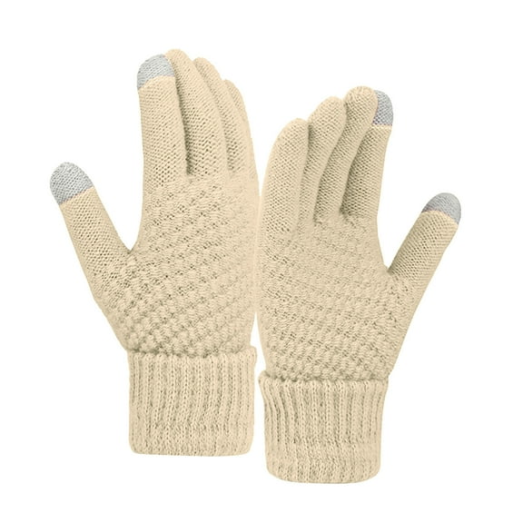 Clearance Skpblutn Glove Wool Solid Color Fleece Cold Proof Winter Knitted Warm Gloves Beige One Size