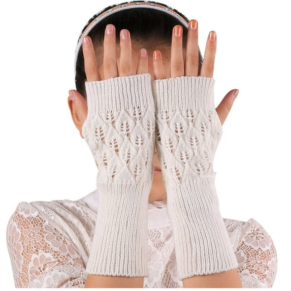 Skpblutn Glove for Girl Arm Fingerless Keep Soft Mitten Winter Knitted Warm Gloves White One Size