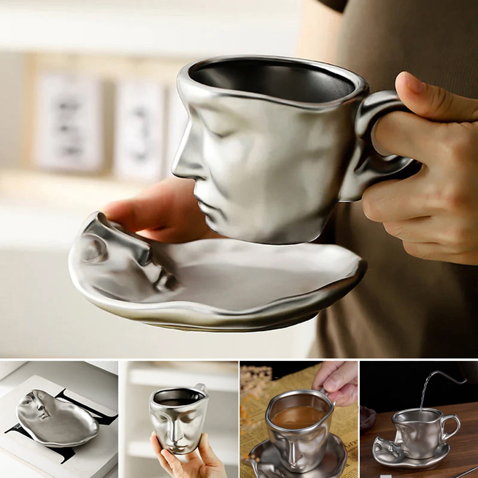 Skpblutn Kitchen Product Tea Cup and Saucer Set Ceramic Kissing Couple