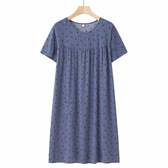 Skpblutn Nightgowns for Women Summer Cotton Silk Short Sleeved Sleep Dress for Middle Aged New Loose Fitting Home Wear Elderly Sleepwear Plus Size Dress