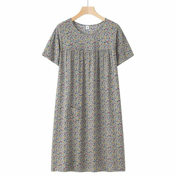 Skpblutn Nightgowns for Women Summer Cotton Silk Short Sleeved Sleep Dress for Middle Aged New Loose Fitting Home Wear Elderly Sleepwear Plus Size Dress