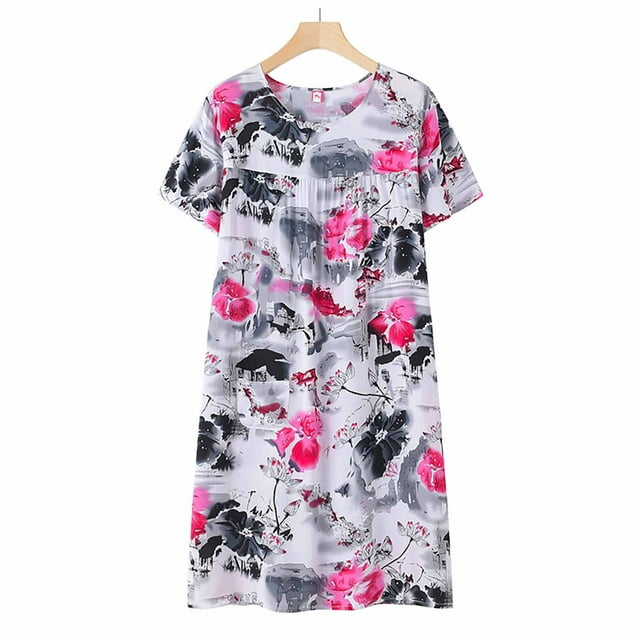 Skpblutn Nightgowns for Women Summer Cotton Silk Short Sleeved Sleep ...