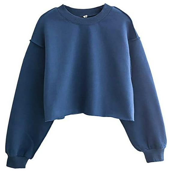 Skpblutn Oversized Sweatshirt for Women Tops Crew Neck Pullover Short Crop Top Winter Fall Long Sleeve Round Neckline Casual Sweatshirts