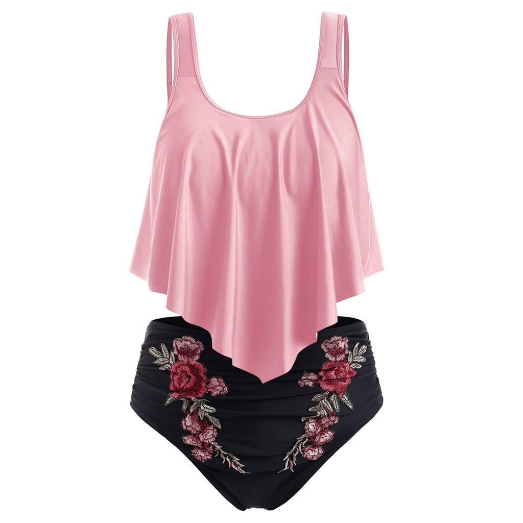Skpblutn Plus Size Swimsuits For Women Tummy Athletic Modest Bathing Suits Loose Fit Push Up Padded Overlay Print Bikini Swimwear Pink Xxxxl Walmart
