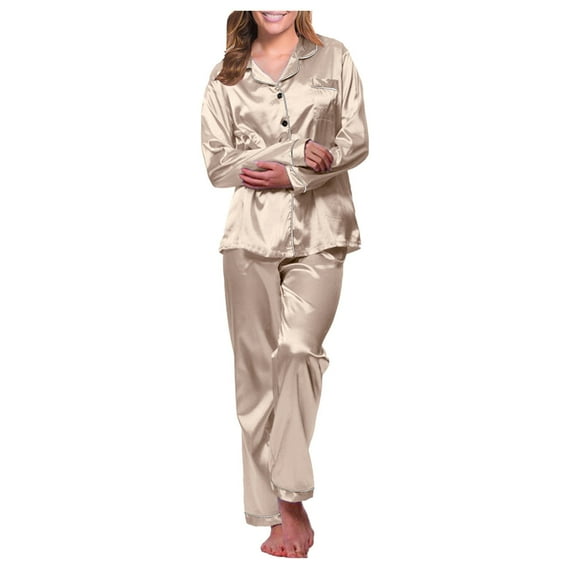 Skpblutn Plus Size Underwear Pajama Set for Women âLong Nightwear Robe Underwear Suit Satin âLong Loose Nightgowns Sleepwear Gold