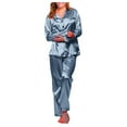 thumbnail image 1 of Skpblutn Plus Size Underwear Pajama Set for Women âLong Nightwear Robe Underwear Suit Satin âLong Loose Nightgowns Sleepwear Navy, 1 of 7