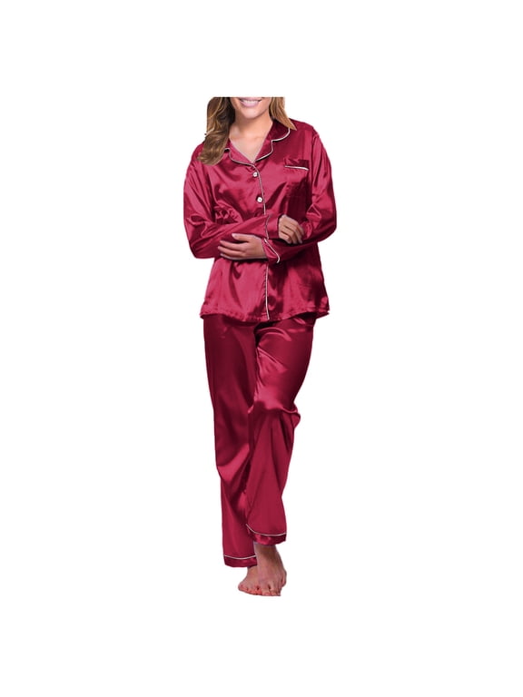 Plus Size Pajama Set for Women Long Nightwear Robe Underwear Suit Satin Long Loose Nightgowns Sleepwear Red