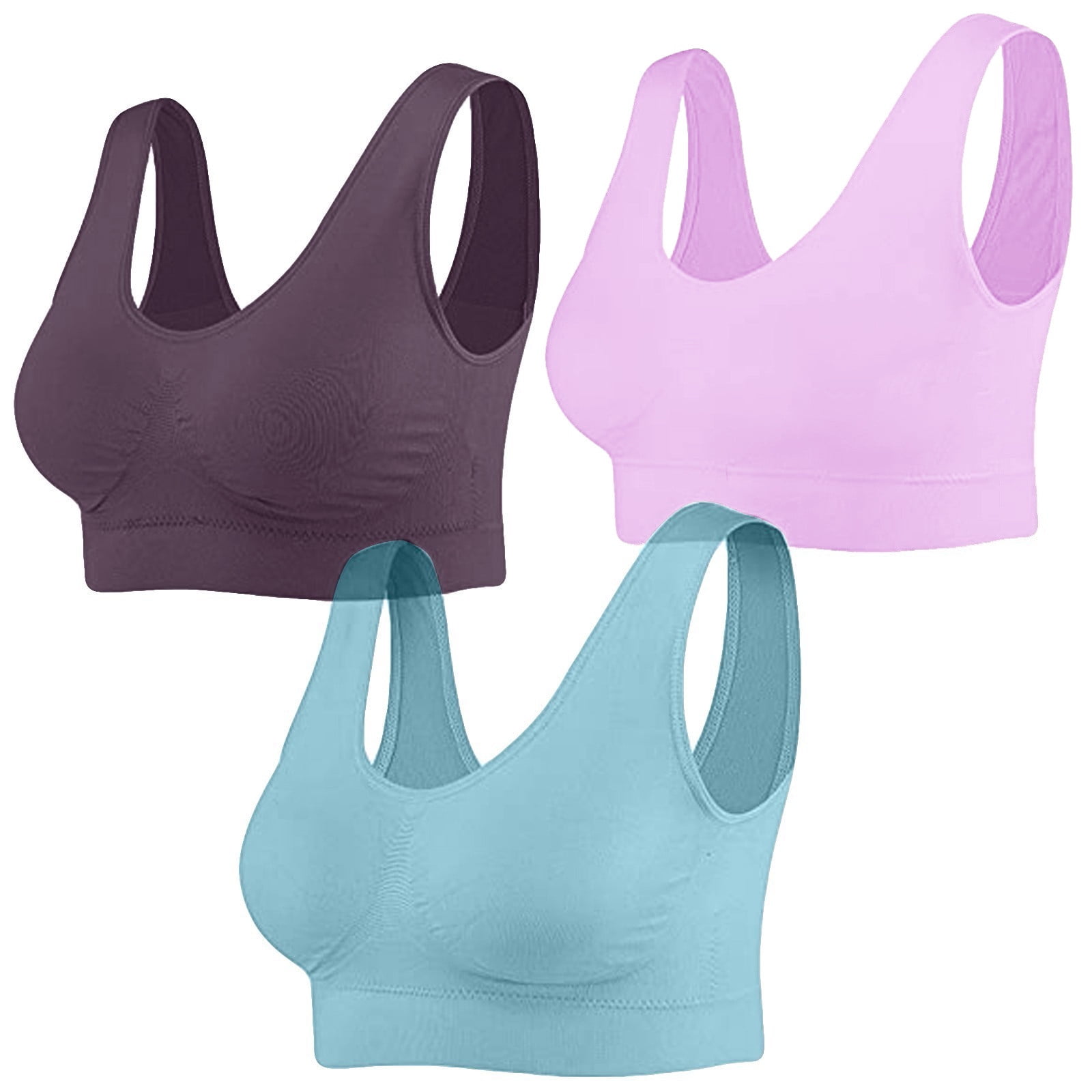 Skpblutn Sports Bras for Women 3Pc Stretch Push-Up Yoga Padded No Underwire  Sports Set Underwear Everyday Bras Pink M