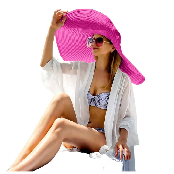 Skpblutn Sun Hat Fashion Large Sunbeach Anti-Uv Sun Protection Hat Caps Hot Pink