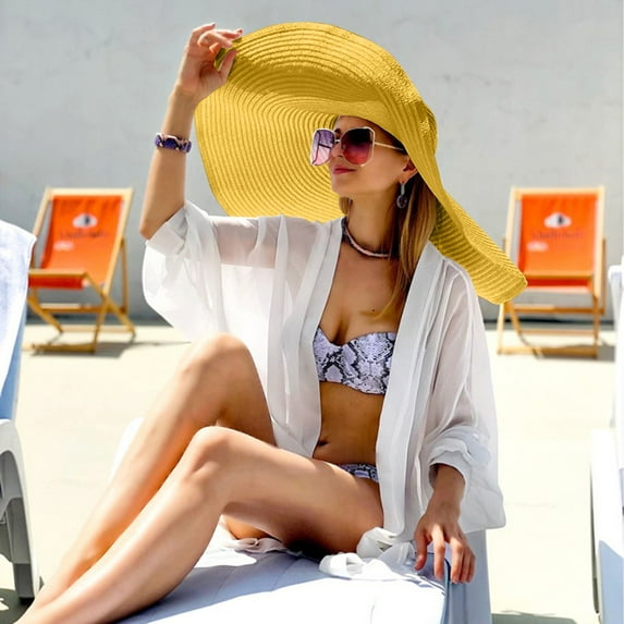 Skpblutn Sun Hat Fashion Large Sunbeach Anti-Uv Sun Protection Hat Caps Yellow