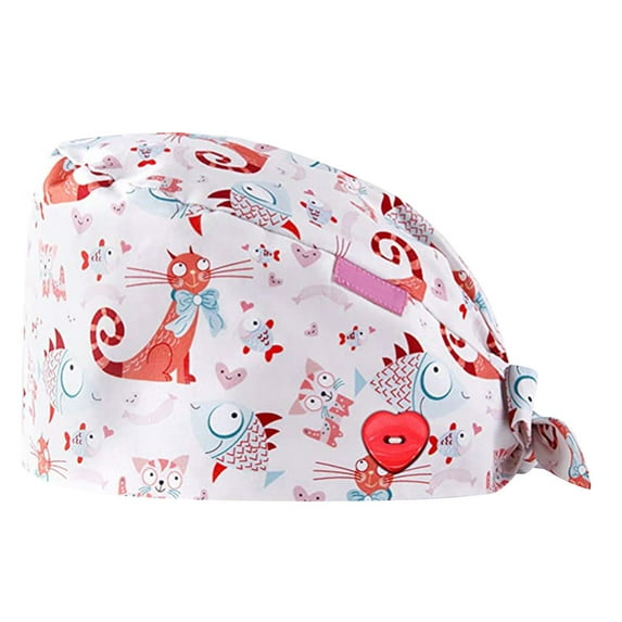 Skpblutn Sun Hat Fashion Printed Button Workcasual Unisex Scrub Caps Pink