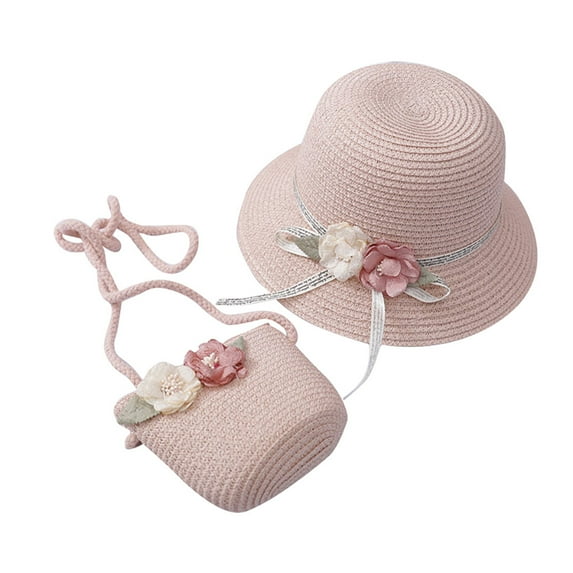 Skpblutn Sun Hat Girls 2-7 Age Strawtourism Sunflower Children Sunand Bag Set Caps Pink