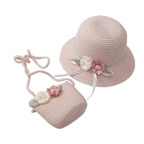 Skpblutn Sun Hat Girls 2-7 Age Strawtourism Sunflower Children Sunand Bag Set Caps Pink