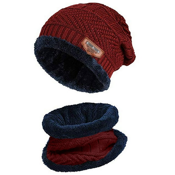 Skpblutn Sun Hat Men Warm Beanie Winter Thickenand Scarf Two-Piece Knit Windproof Caps Red