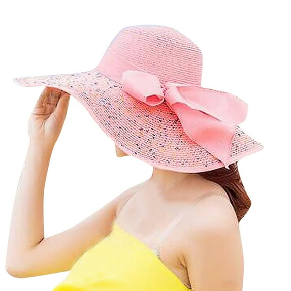 Skpblutn Sun Hat Women Colorful Big Brim Straw Bowsun Floppy Wide Brim Beach Caps Pink