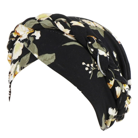 Skpblutn Sun Hat Women Floral Braid Indiamuslim Ruffle Cancer Chemo Beanie Turban Wrap Caps Black