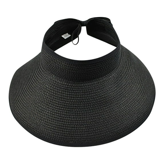 Skpblutn Sun Hat Women'S Summer Foldable Straw Sun Visor W/Cute Bowtie Hat Caps Black