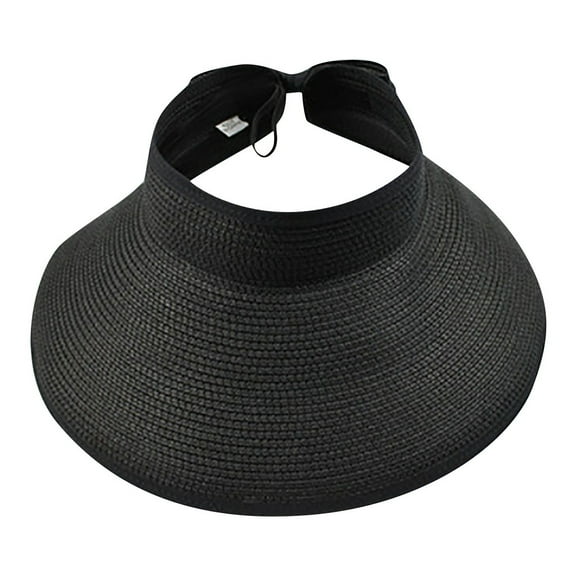 Skpblutn Sun Hat Women'S Summer Foldable Straw Sun Visor W/Cute Bowtie Hat Caps Black