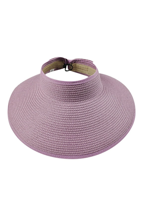 Sun Hat Women'S Summer Foldable Straw Sun Visor W/Cute Bowtie Hat Caps Purple