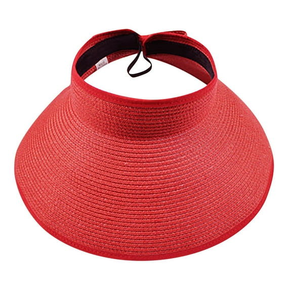 Skpblutn Sun Hat Women'S Summer Foldable Straw Sun Visor W/Cute Bowtie Hat Caps Red