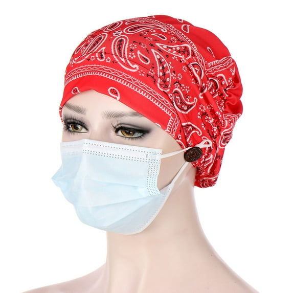 Skpblutn Sun Hat Women With Buttons Indiamuslim Cancer Chemobeanie Wrap Caps Red