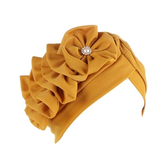 Skpblutn Sun Hat Womens Casual Solid Flowers Headcap Headwear Turban Slouchy Headwear Caps Yellow