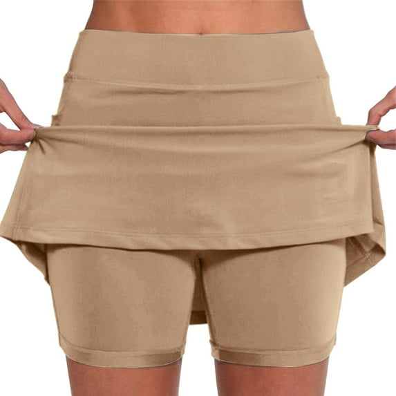 Skpblutn Tennis Skirts for Women Golf Skorts Athletic High Waisted with Pockets Inner Shorts Sport Workout Pleated Pickleball XXL Khaki