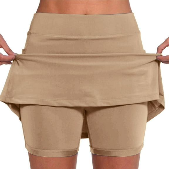 Skpblutn Tennis Skirts for Women Pleated for with Pockets High Waisted Athletic Golf Skorts for Workout Running L Khaki