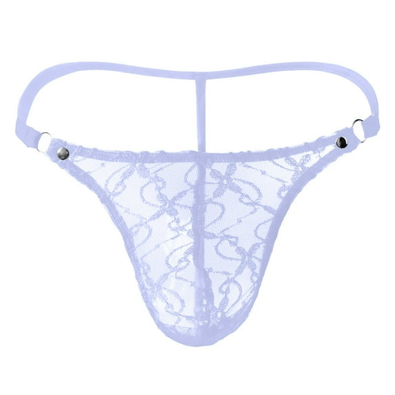 Skpblutn Underwear for Men Comfortable Men's Lace Mesh Pouch Thong T-Back Underwear Panty Bikini Brief Panties White