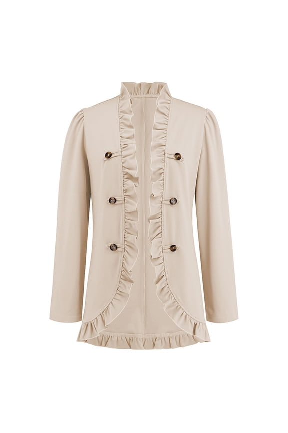Women'S Blazers Suit Jackets Winter Fall Casual Comfortable Tops Fashion Ruffle Button Short Neck Long Sleeve Open Front Jacket Coat Beige Xxl