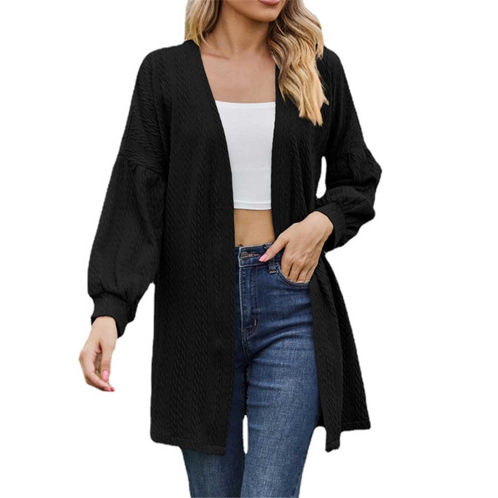 Skpblutn Women'S Cardigan Sweaters Winter Fall Casual Comfortable Tops  Solid Loose Neck Long Sleeve Knit Sweater Coats Black M