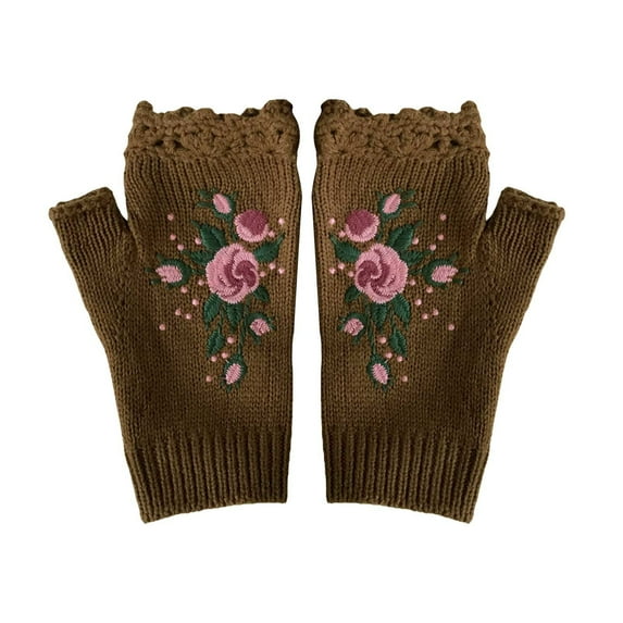 Skpblutn Women'S Glove 2023 Hand Embroidered Flower Embroidered Hand Fingerless Hand Knit Fingerless Embroidered Flower Knitted Gloves BW1 A