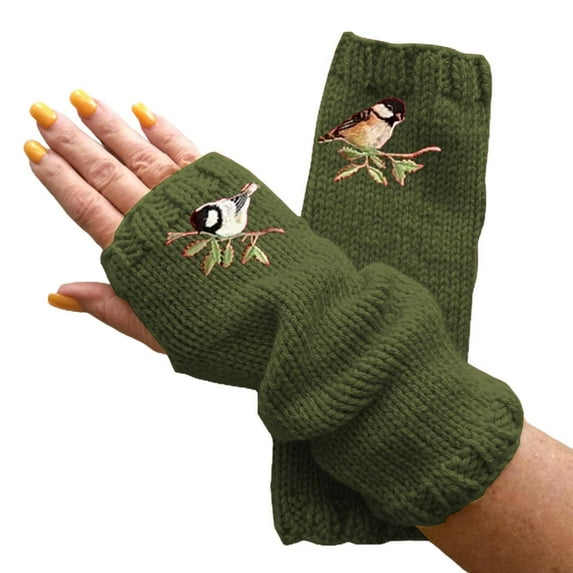 Skpblutn Women'S Glove New Fingerless Half Finger Wool Winter Knitted Warm Gloves Green One Size