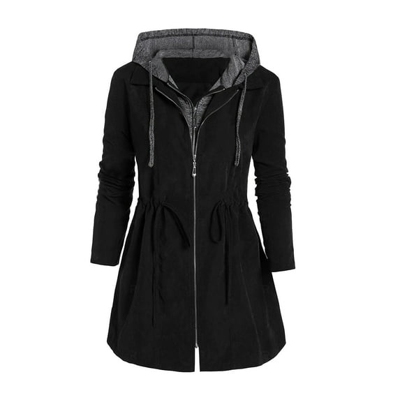 Skpblutn Women'S Jacket Coats Winter Fall Casual Comfortable Tops Fashion Patchwork Hooded Slim Zipper Up Outwear With Pocket Neck Long Sleeve Plus Size Coat Black L