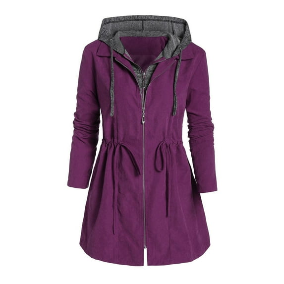 Skpblutn Women'S Jacket Coats Zipper Patchwork Winter Fly Hooded Space Plus Thick Cotton Purple Xxxxl