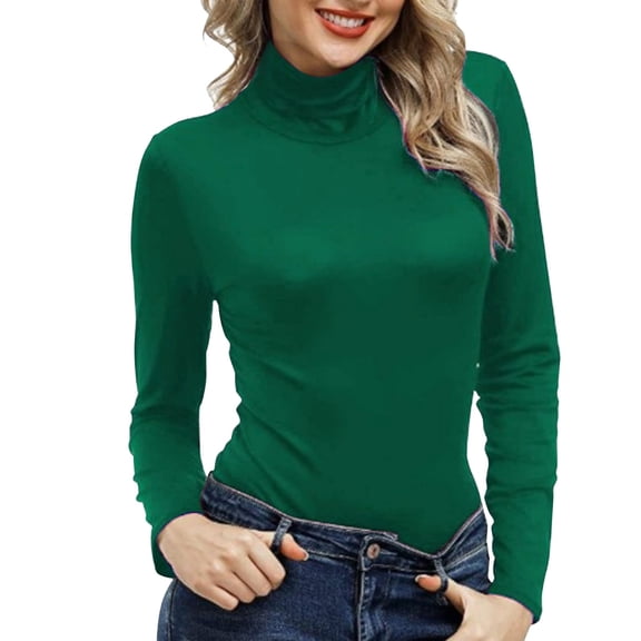 Skpblutn Women'S Shirts Winter Fall Casual Comfortable Tops Turtleneck Pullover High Neck Tight Fitting Priming T Shirt Round Neckline Long Sleeve Plus Size T-Shirts Green 3Xl