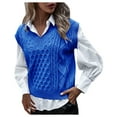thumbnail image 1 of Skpblutn Women'S Sweaters Winter Fall Casual Comfortable Tops Preppy Style Knitwear Tank V-Neck Vintage Vest V-Neck Sleeveless Knit Sweater Blue Xxl, 1 of 6